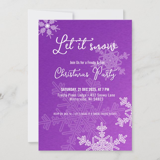 Let it snow purple snowflakes Christmas Party  Invitation (Front)
