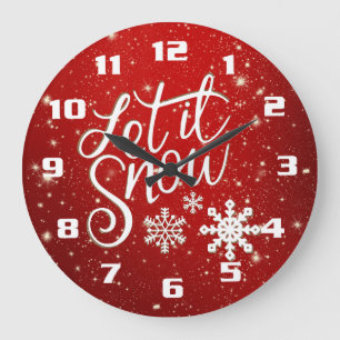 Let It Snow Red and White Christmas Large Clock