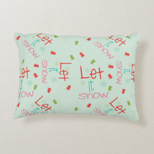 Let it Snow, Red and White Saw Tooth on Back Accent Pillow