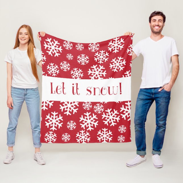 Let it Snow Red and White Snowflake Pattern Fleece Blanket (In Situ)
