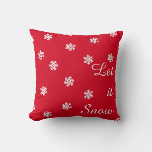 Let It Snow Red Christmas White Snowflakes Throw Pillow