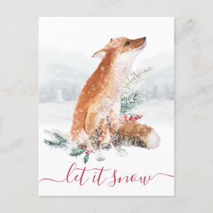 Let It Snow Red Fox Winter Woodland Holiday Postcard