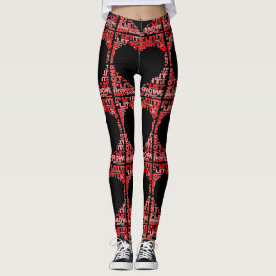 Let It Snow Red Heart Black Ski Holiday Leggings