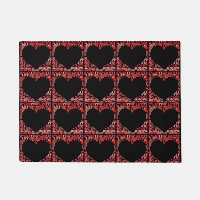 Let It Snow Red Heart Christmas Holiday Doormat (Front)