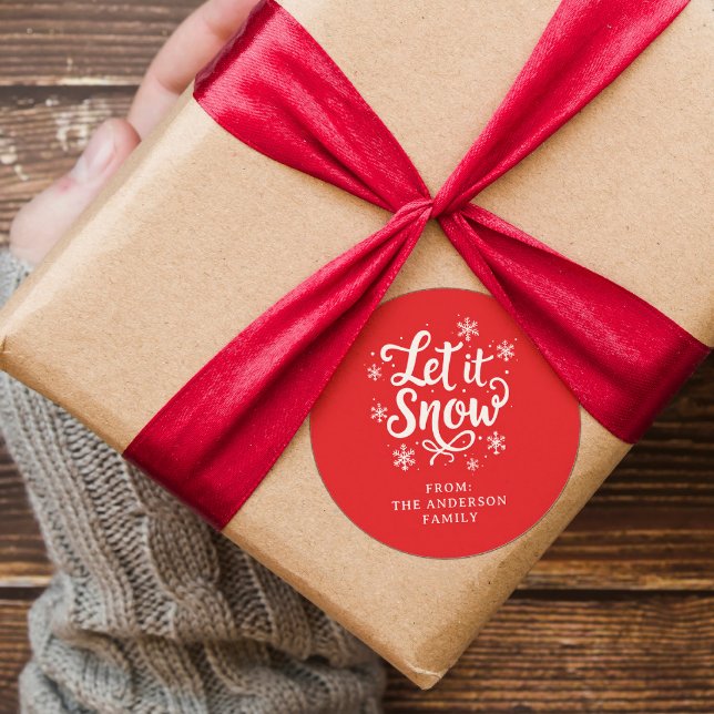 Let it Snow Red Personalized Classic Round Sticker (Creator Uploaded)