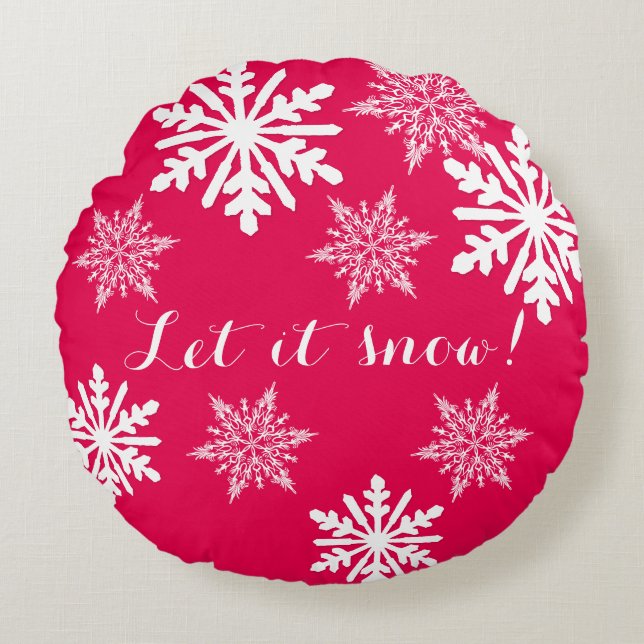 Let it Snow Red Round Snowflakes Throw Pillow (Front)