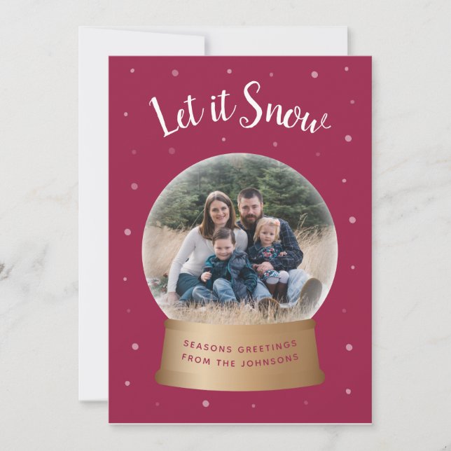 Let It Snow Red Snow Globe Christmas Photo Card (Front)