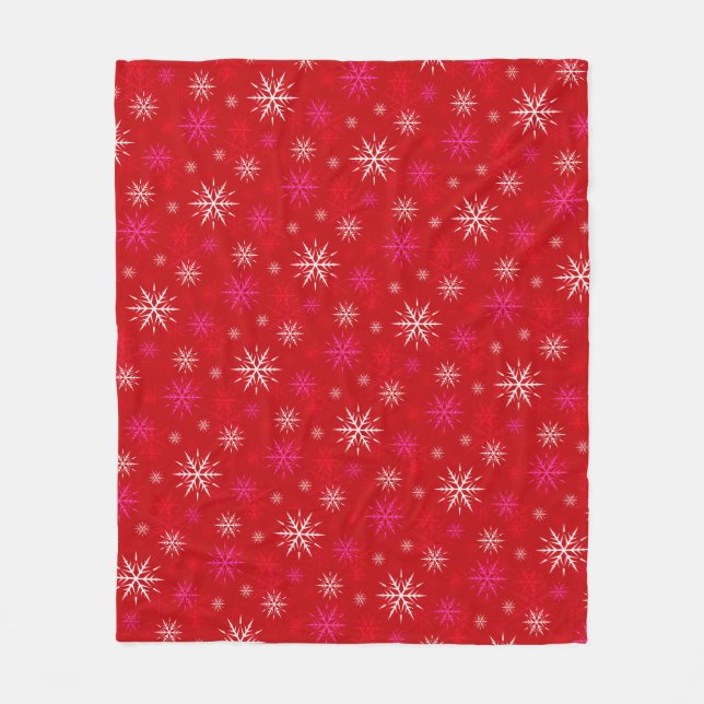 "Let It Snow" Red Snowflake Pattern Fleece Blanket (Front)
