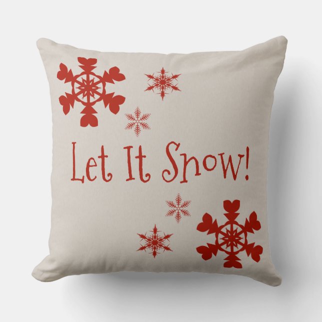 Let It Snow Red Snowflakes Pillow (Front)