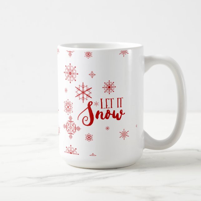Let It Snow Red Snowflakes & Text Design Coffee Mug (Right)