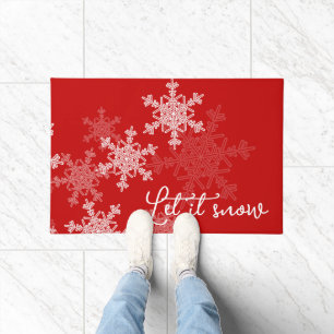  Let it Snow Red White Snowflakes Minimalist  Doormat