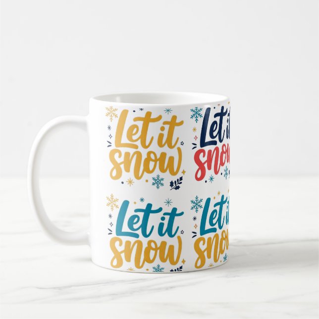 Let It Snow Retro Christmas Typography Pattern Coffee Mug (Left)