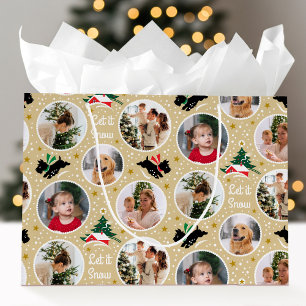 Let it Snow Scottie Dog Fun Photo Gold Christmas Large Gift Bag