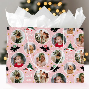 Let it Snow Scottie Dog Fun Photo Pink Christmas Large Gift Bag