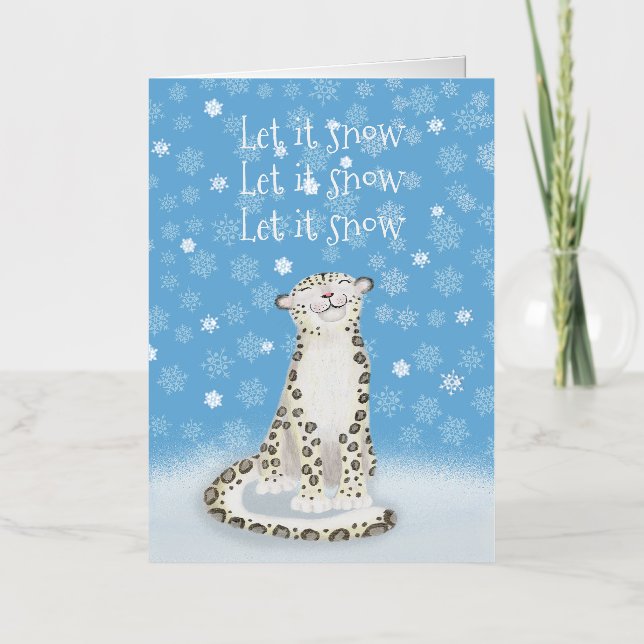 Let it snow silver foil snow leopard Xmas card (Front)