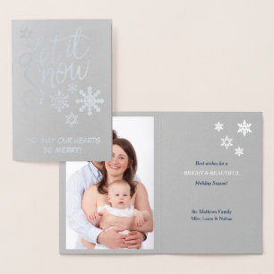 Let It Snow Silver Snowflake Christmas Foil Card