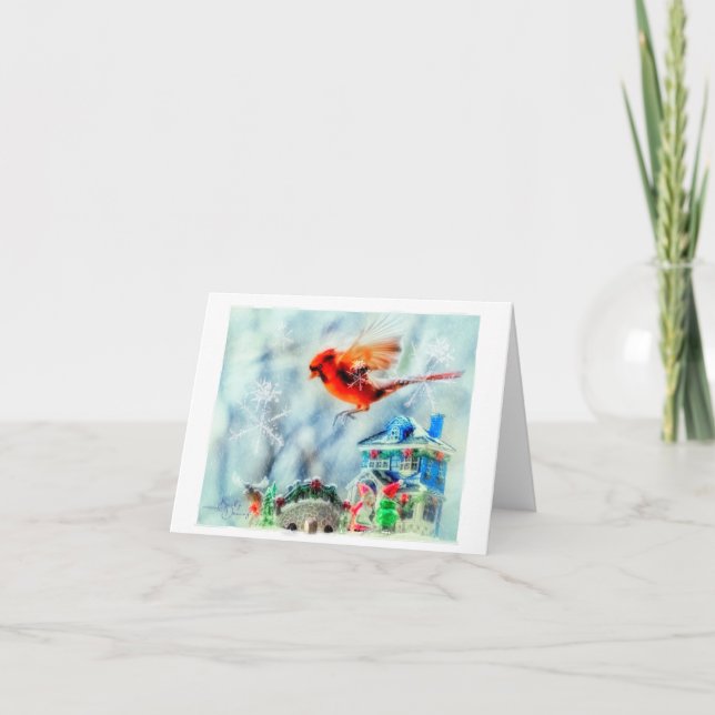 "Let it snow" small holiday card with cardinal (Front)
