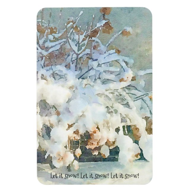 Let It Snow - Snow Covered Hydrangea Tree Magnet (Vertical)