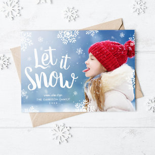Let It Snow Snowflake Photo Overlay Flat Holiday Card