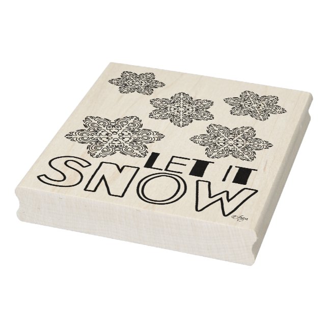 Let It Snow Snowflake Wood Art Stamp, 4 x 5 Rubber Stamp (Stamp)