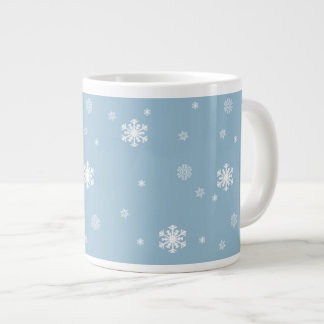 Let it Snow, Snowflakes Pattern on Blue, Winter Large Coffee Mug