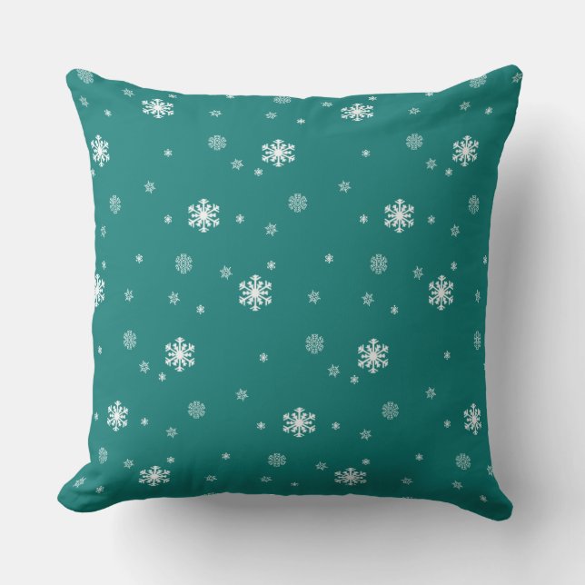Let it Snow, Snowflakes Pattern on Teal, Snowing Throw Pillow (Front)