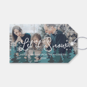 Let It Snow   Snowflakes Pine Tree Christmas Photo Gift Tags