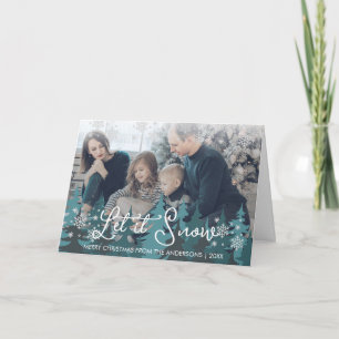 Let It Snow   Snowflakes Pine Tree Christmas Photo Holiday Card