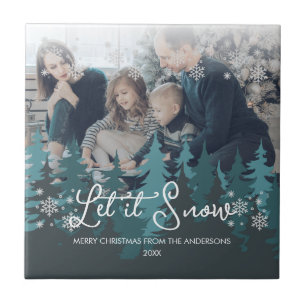 Let It Snow Snowflakes Pine Tree Christmas Photo Tile