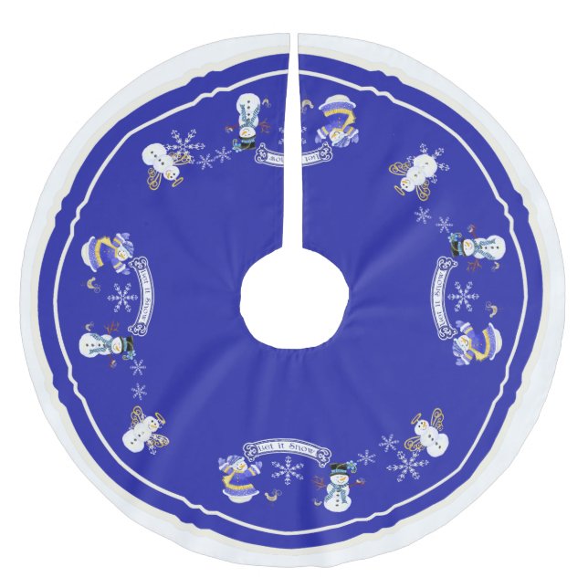 Let it Snow Snowman Christmas Winter Holiday Tree Brushed Polyester Tree Skirt (Front)