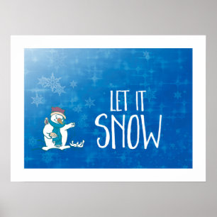 Let It Snow Snowman Feeding Birds Poster
