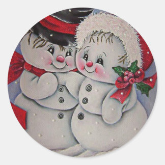 Let it Snow. Snowman his Girlfriend Classic Round Sticker