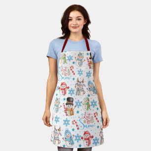 Let it Snow Snowman Pattern Christmas Apron