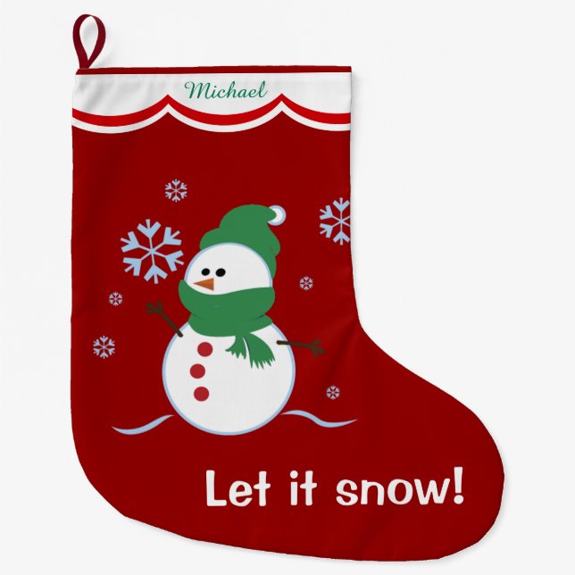 Let it Snow Snowman Personalized Large Christmas Stocking (Front)