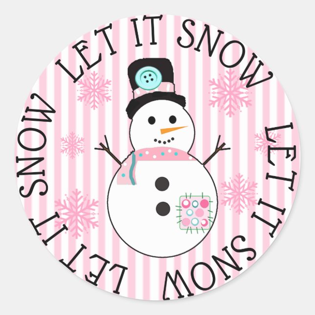 Let it Snow Snowman  Pink Christmas Stickers (Front)