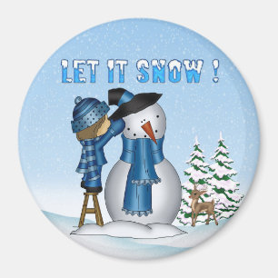 Let It Snow Snowman Round Magnet