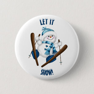 Let It Snow! Snowman Skier 2 Inch Round Button