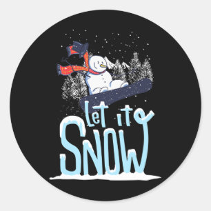 Let It Snow Snowman Snowboard Christmas  Classic Round Sticker