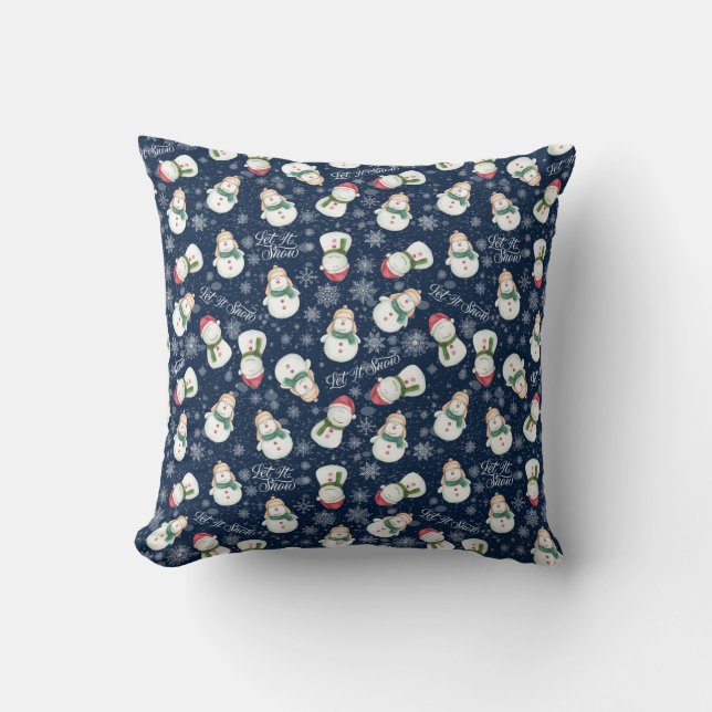 Let It Snow Snowman Whimsical Cute Throw Pillow (Front)