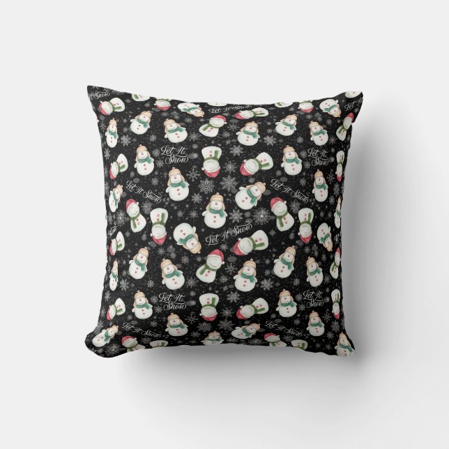 Let It Snow Snowman Whimsical Cute Throw Pillow (Front)