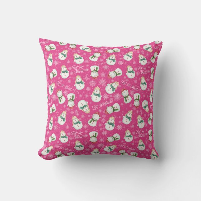 Let It Snow Snowman Whimsical Cute Throw Pillow (Front)
