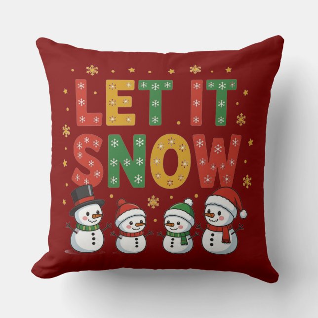 Let It Snow Snowmen Throw Pillow (Front)