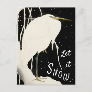 Let it Snow - Snowy Heron -Vintage Art Ohara Koson Postcard