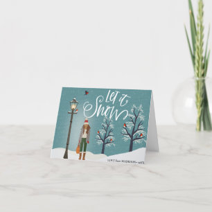 Let It Snow Snowy Scenery With Winter Bird Holiday Card