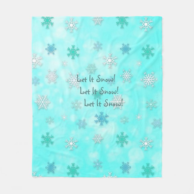 Let It Snow Teal Snowflakes Cozy Christmas Fleece Blanket (Front)
