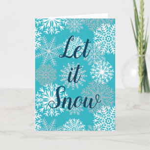 Let it Snow Teal Winter Snowflakes Holiday Card