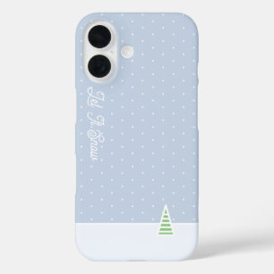 Let It Snow Tiny Winter Tree Ice Blue Polka Dots iPhone 16 Case