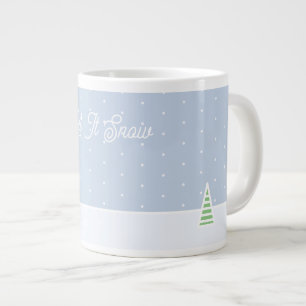 Let It Snow Tiny Winter Tree Ice Blue Polka Dots Large Coffee Mug
