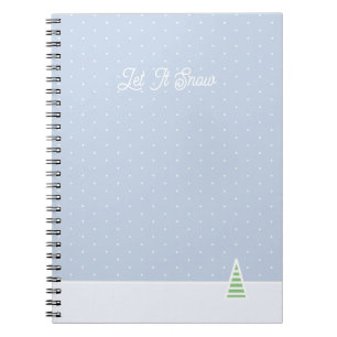 Let It Snow Tiny Winter Tree Ice Blue Polka Dots Notebook