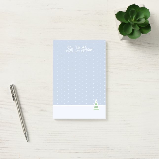 Let It Snow Tiny Winter Tree Ice Blue Polka Dots Post-it Notes (Office)